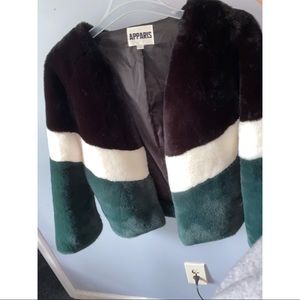 Plush/Fluffy Waist Length Jacket; Size Large; Multicolored.
